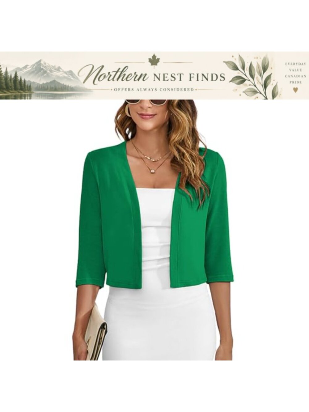 Women's 3/4 Sleeve Open Front Lightweight Cardigan Shrug Bolero Sweater